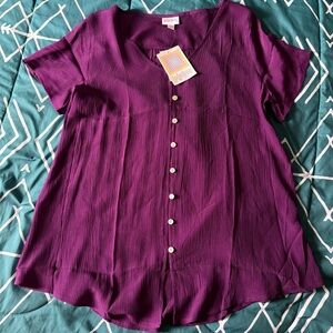 LuLaRoe Plum Button-Front Short Sleeve Blouse